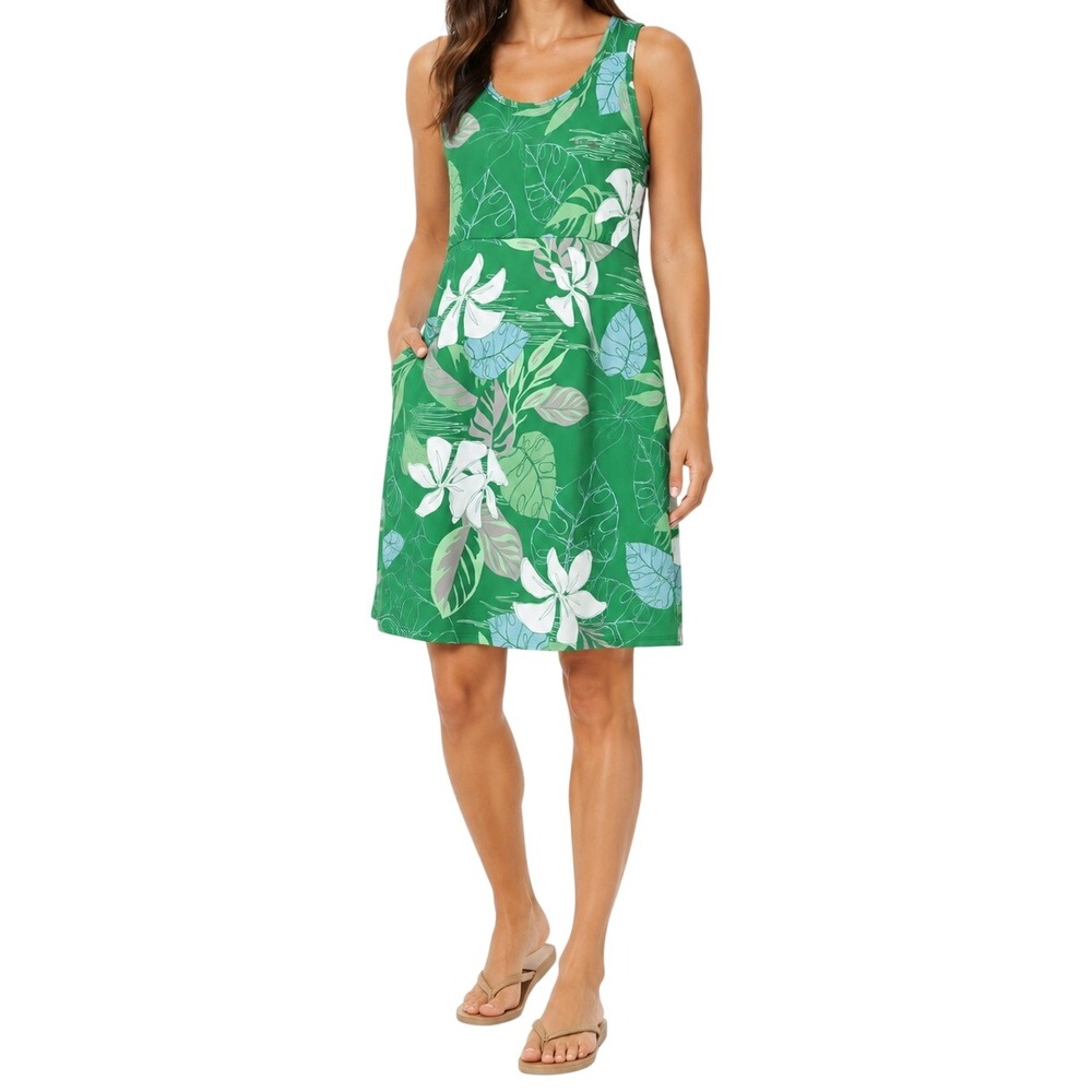 Columbia PFG Dress Women XL Green Tropical Floral Sleeveless Athleisure